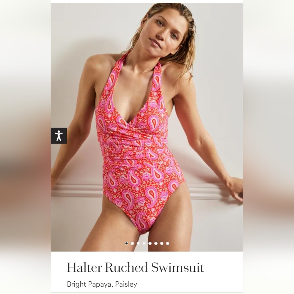 NWT Boden One Piece Swimsuit Ruched Coral Paisley Floral